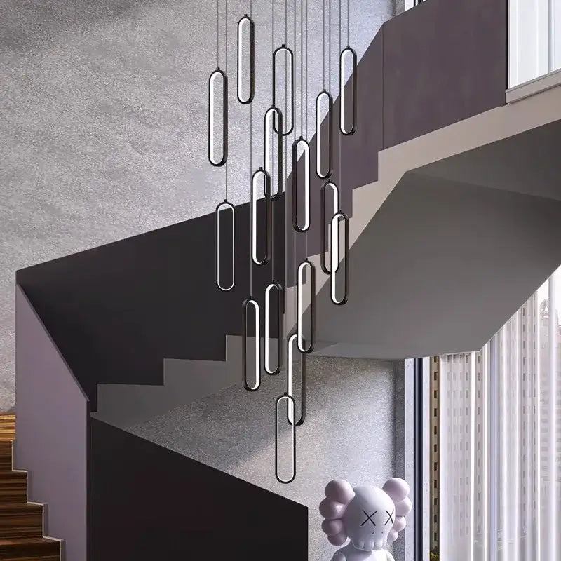 Modern black circular led staircase chandeliers living room pendant