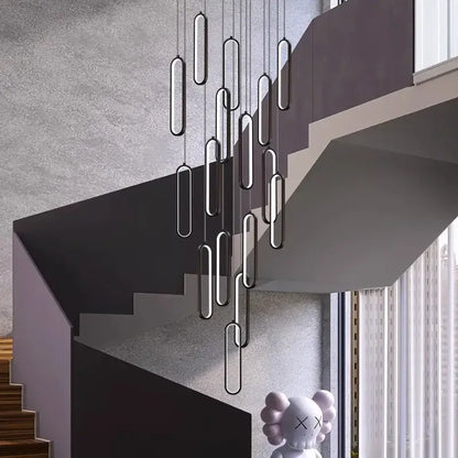 Modern black circular led staircase chandeliers living room pendant