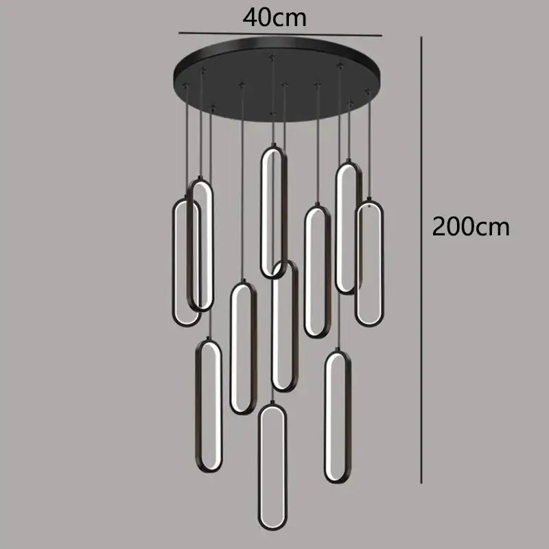 Modern black circular led staircase chandeliers living room pendant