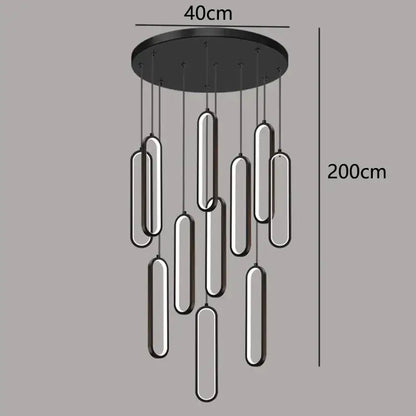 Modern black circular led staircase chandeliers living room pendant