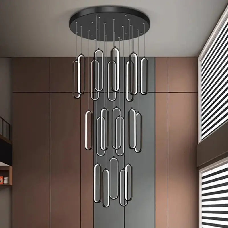 Modern black circular led staircase chandeliers living room pendant