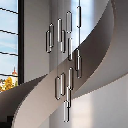 Modern black circular led staircase chandeliers living room pendant