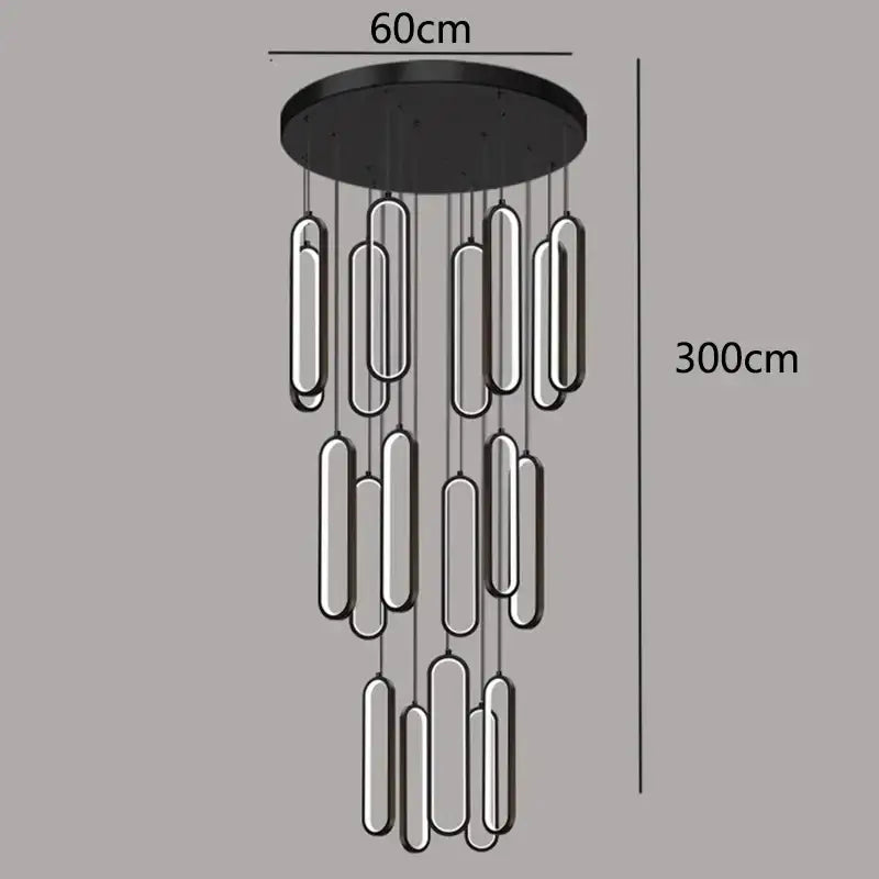Modern black circular led staircase chandeliers living room pendant