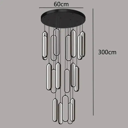 Modern black circular led staircase chandeliers living room pendant