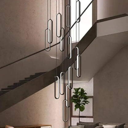Modern black circular led staircase chandeliers living room pendant