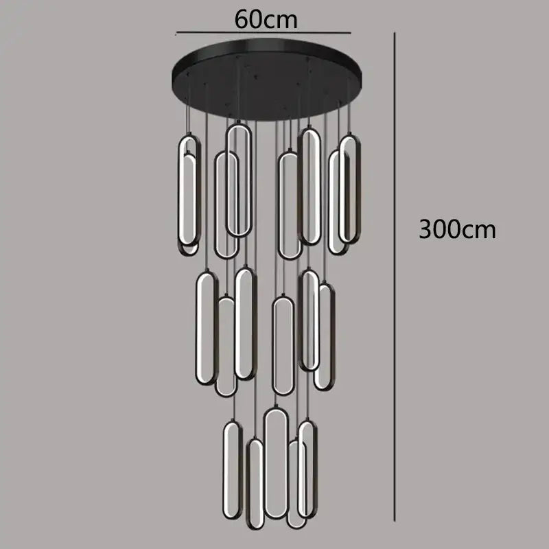 Modern black circular led staircase chandeliers living room pendant