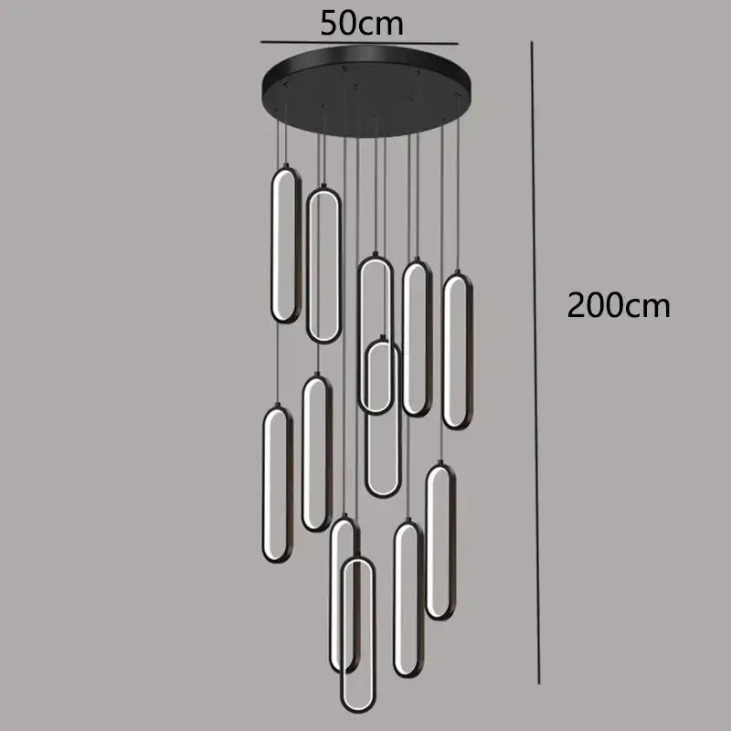 Modern black circular led staircase chandeliers living room pendant