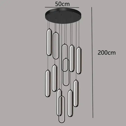Modern black circular led staircase chandeliers living room pendant