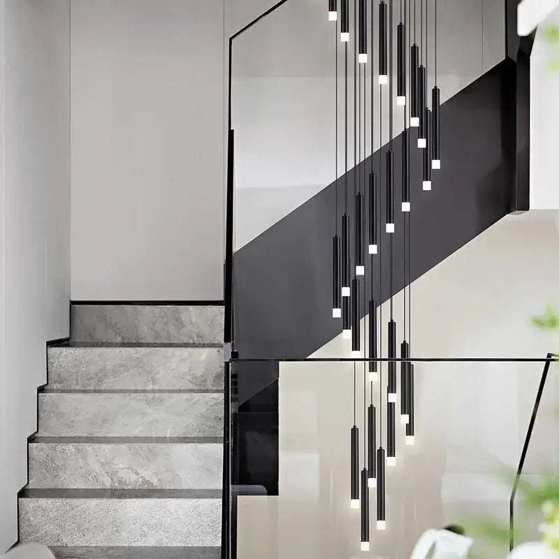 Modern black led staircase chandeliers for living room decor
