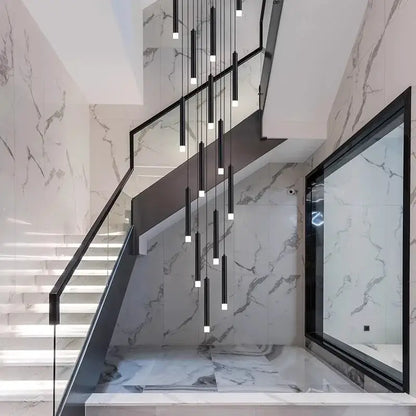 Modern black led staircase chandeliers for living room decor