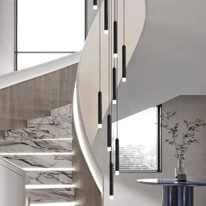 Modern black led staircase chandeliers for living room decor