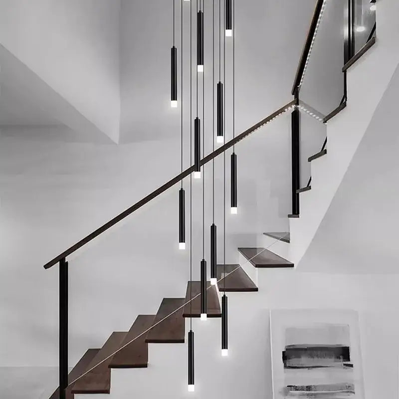 Modern black led staircase chandeliers for living room decor