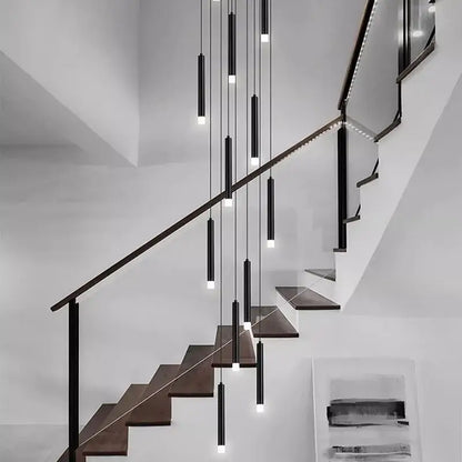 Modern black led staircase chandeliers for living room decor