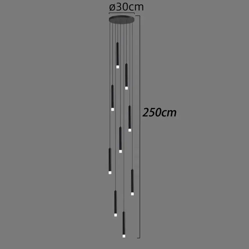 Modern black led staircase chandeliers for living room decor