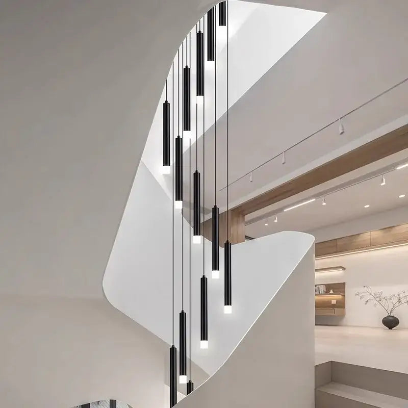 Modern black led staircase chandeliers for living room decor