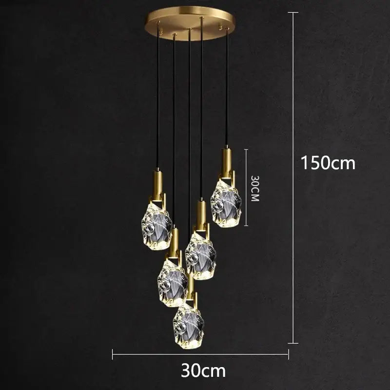 Modern gold crystal led staircase chandeliers living room pendant light