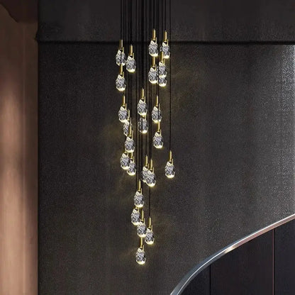 Modern gold crystal led staircase chandeliers living room pendant light