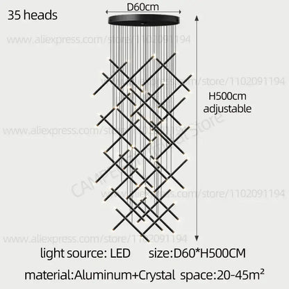 Modern black led staircase pendant chandelier dining room light