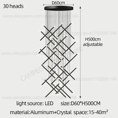 Modern black led staircase pendant chandelier dining room light