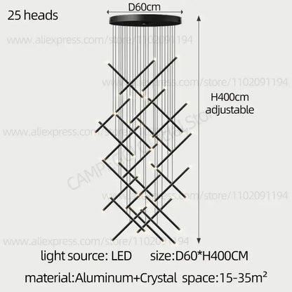 Modern black led staircase pendant chandelier dining room light