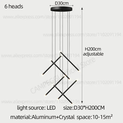 Modern black led staircase pendant chandelier dining room light