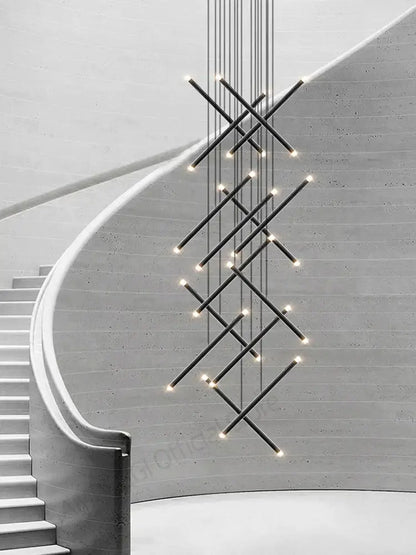 Modern black led staircase pendant chandelier dining room light