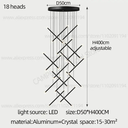 Modern black led staircase pendant chandelier dining room light