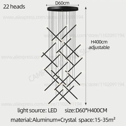 Modern black led staircase pendant chandelier dining room light