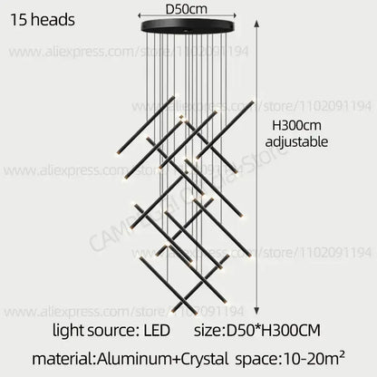 Modern black led staircase pendant chandelier dining room light
