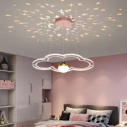Pink & white led star chandelier bedroom cloud light