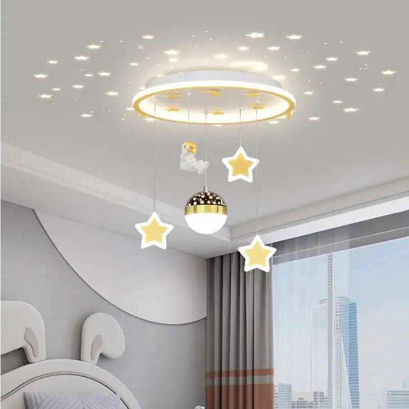 Pink & white led star chandelier bedroom cloud light