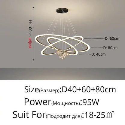 Modern black & white led star chandeliers living room ring light