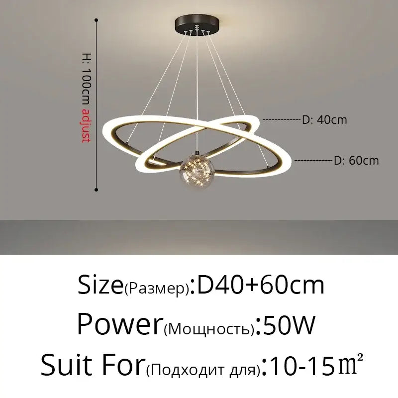 Modern black & white led star chandeliers living room ring light