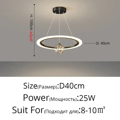 Modern black & white led star chandeliers living room ring light