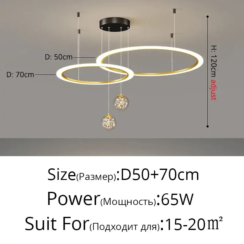 Modern black & white led star chandeliers living room ring light