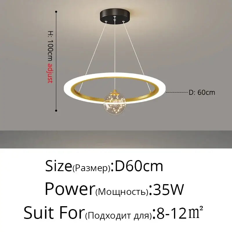 Modern black & white led star chandeliers living room ring light