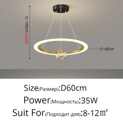 Modern black & white led star chandeliers living room ring light