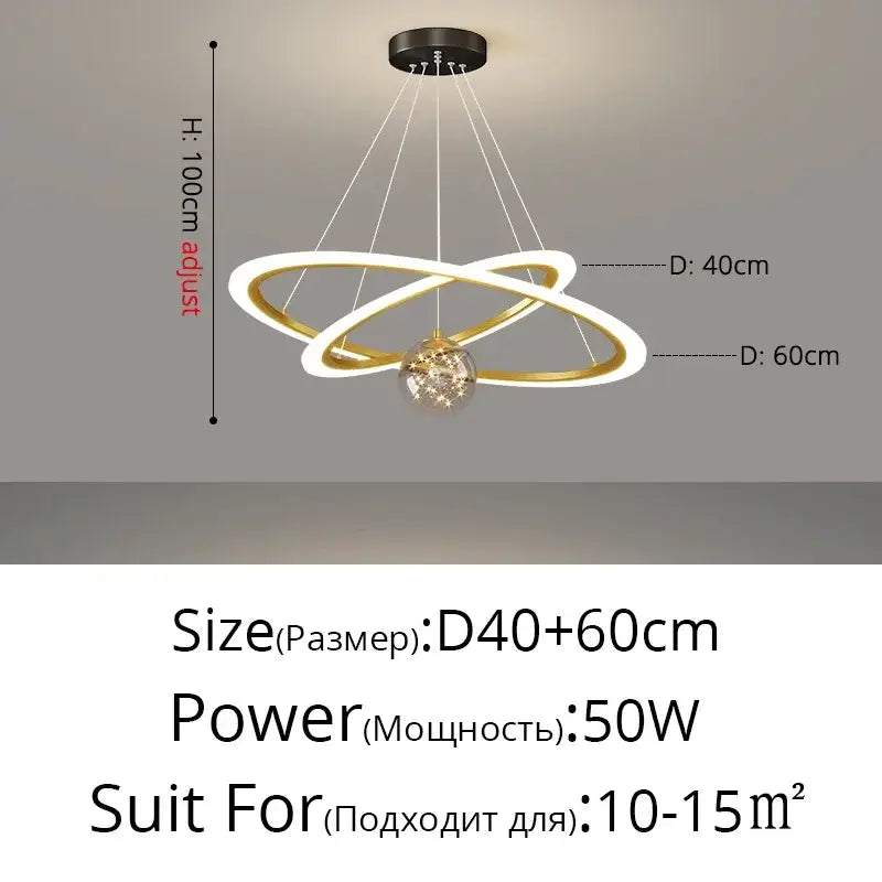 Modern black & white led star chandeliers living room ring light