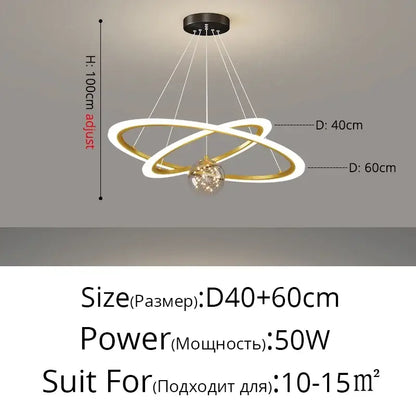 Modern black & white led star chandeliers living room ring light