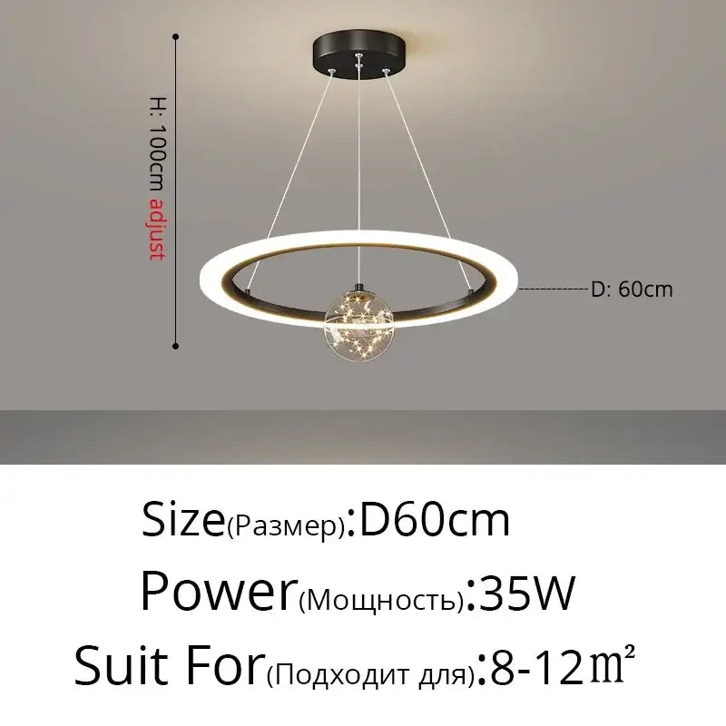 Modern black & white led star chandeliers living room ring light