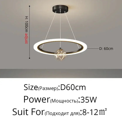 Modern black & white led star chandeliers living room ring light