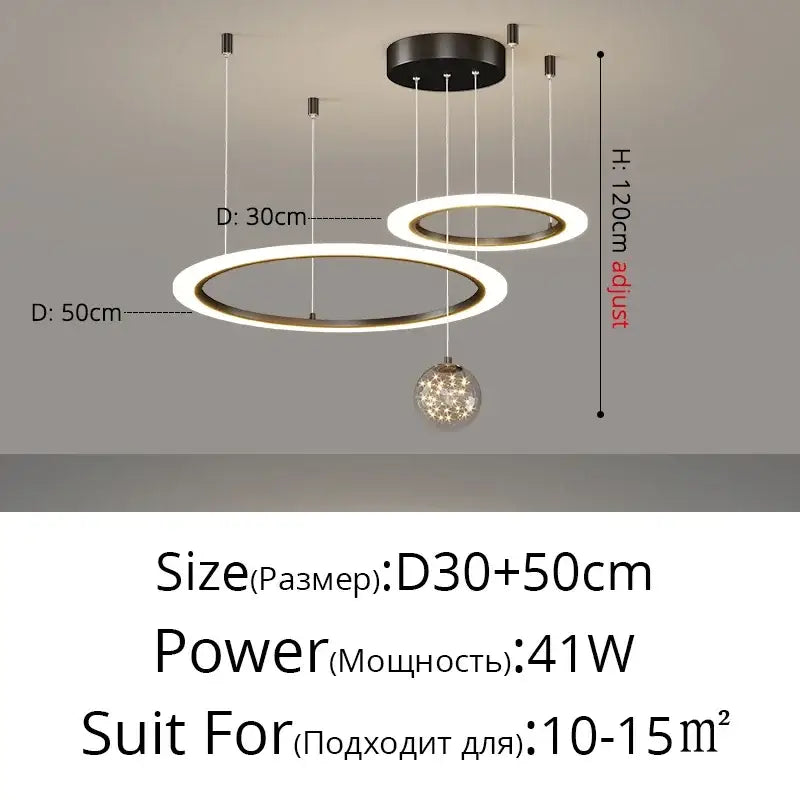 Modern black & white led star chandeliers living room ring light