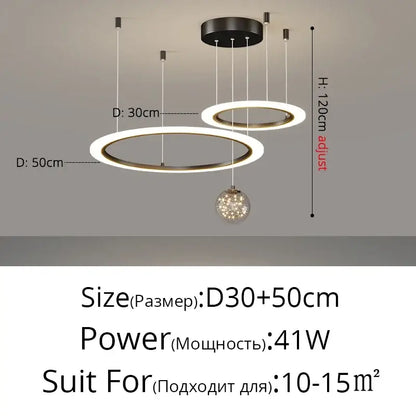 Modern black & white led star chandeliers living room ring light