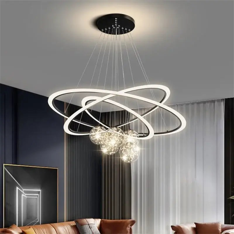 Modern black & white led star chandeliers living room ring light