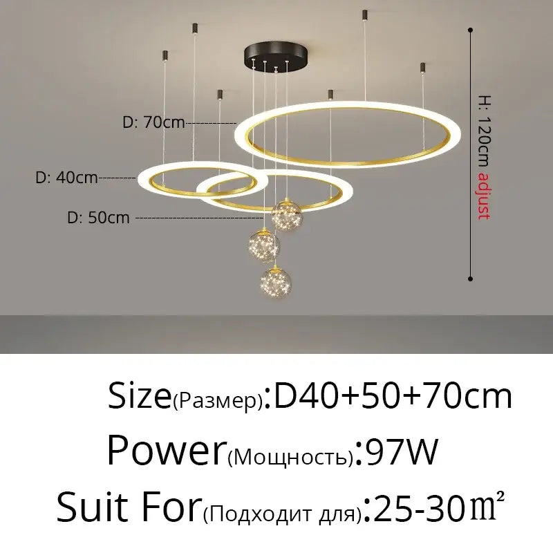 Modern black & white led star chandeliers living room ring light