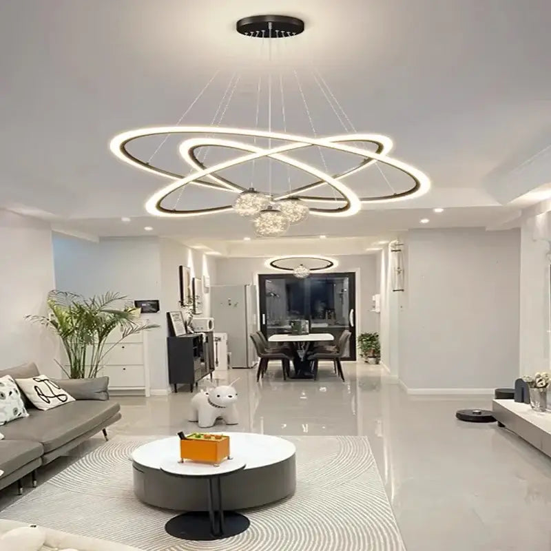 Modern black & white led star chandeliers living room ring light