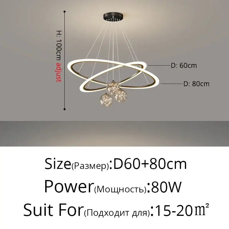 Modern black & white led star chandeliers living room ring light