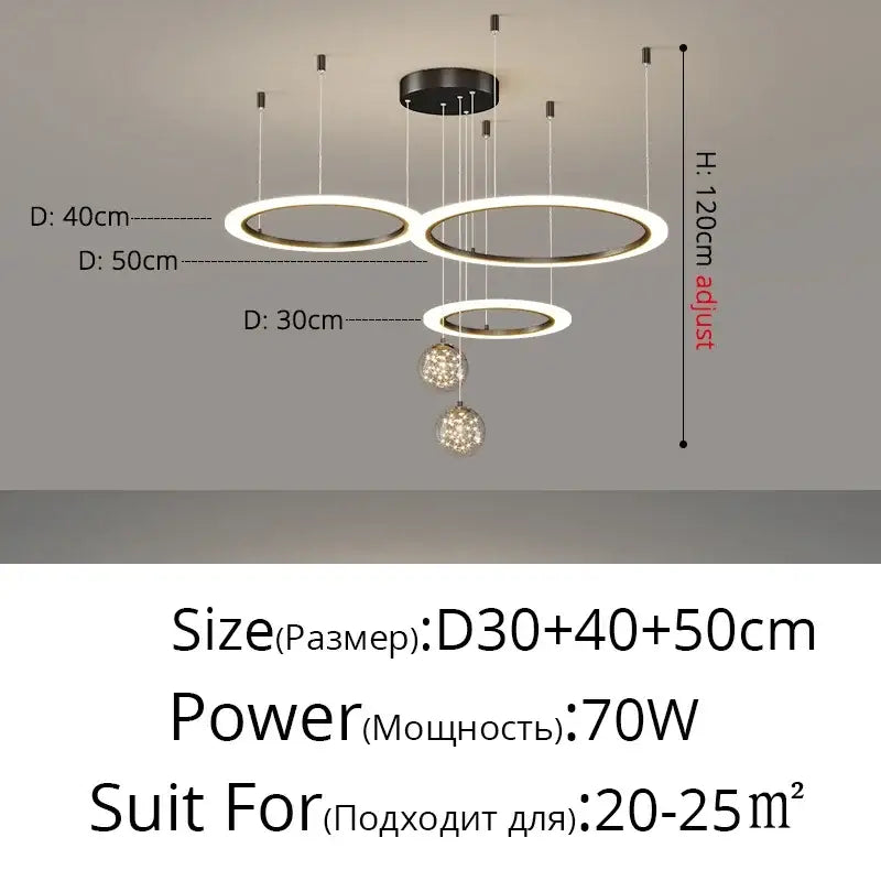 Modern black & white led star chandeliers living room ring light