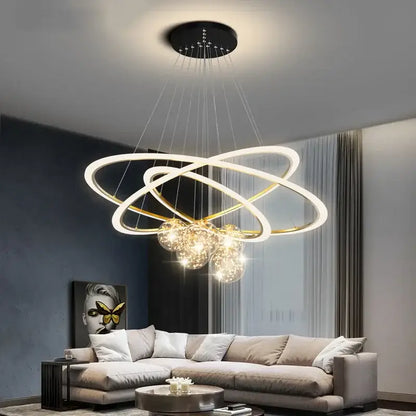 Modern black & white led star chandeliers living room ring light