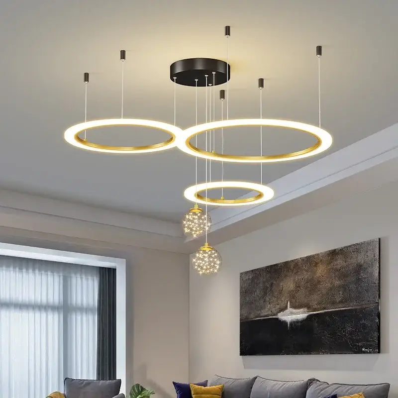 Modern black & white led star chandeliers living room ring light